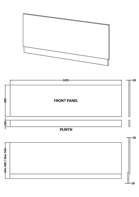 1700mm Straight Bath Front Panel & Plinth