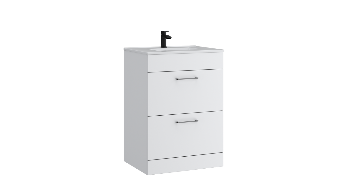 Dove 600mm 2 Drawer Floor Standing Unit Matt White