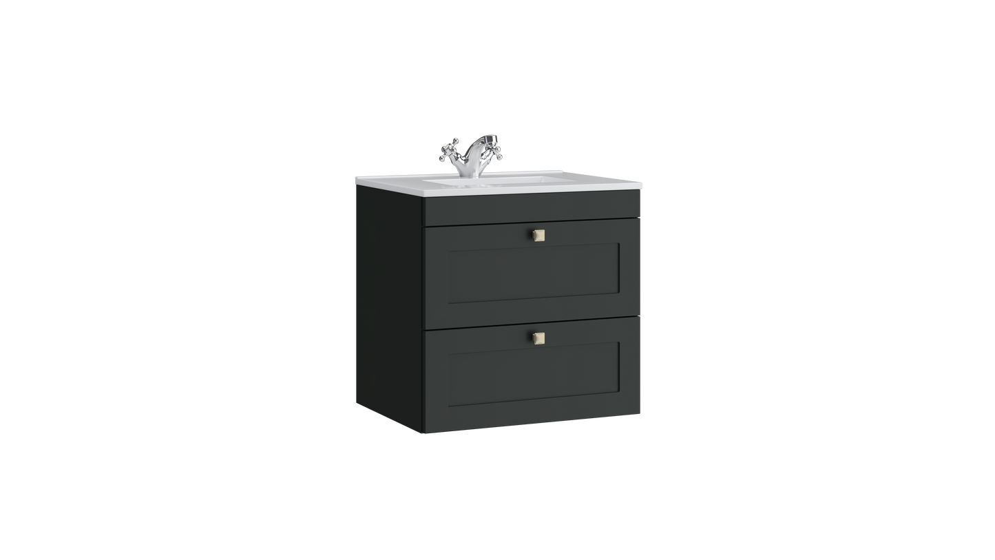 Sanctuary 600mm 2 Drawer Wall Mounted Unit Matt Anthracite