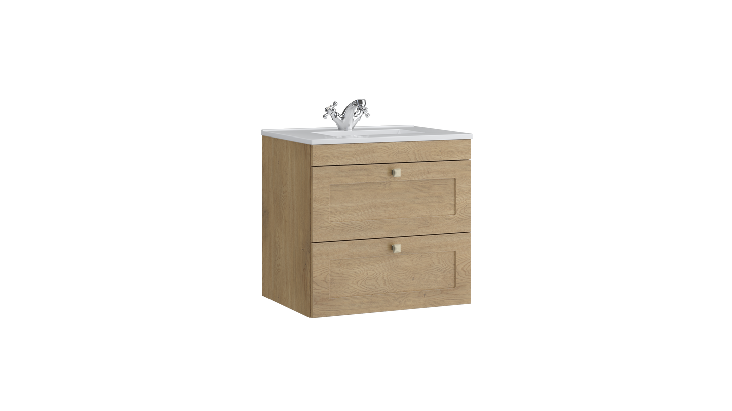 Sanctuary 600mm 2 Drawer Wall Mounted Unit Torro Oak