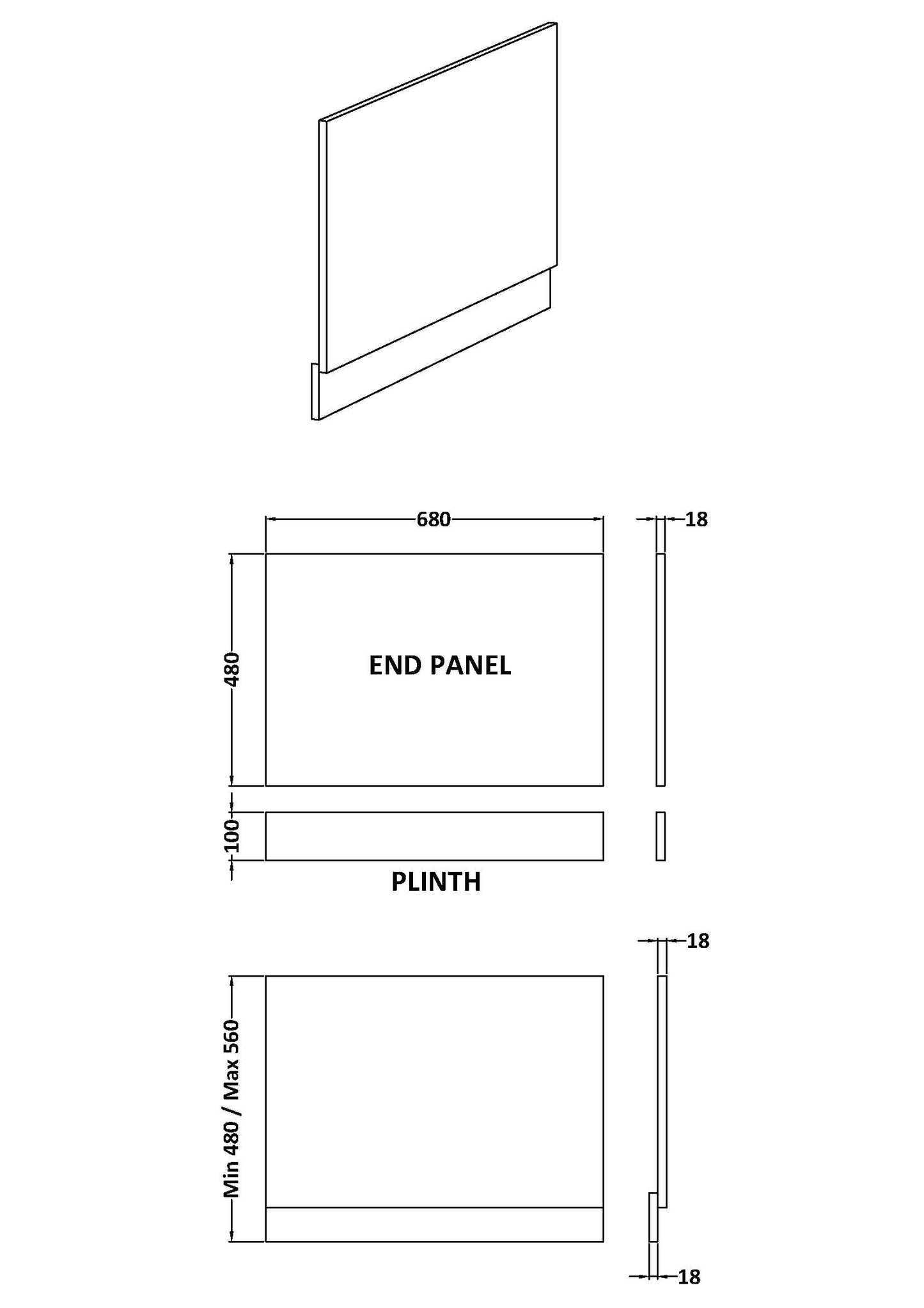 700mm Straight End Panel & Plinth