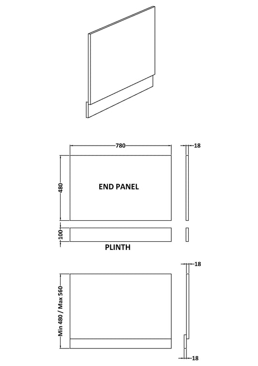 800mm Straight Bath End Panel & Plinth