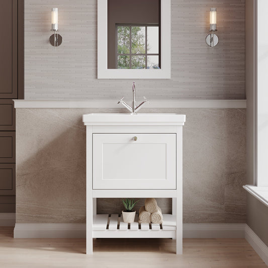 Hudson Reed Bexley 600mm Pure White Floor Standing Vanity Unit With 1 Tap Hole Basin