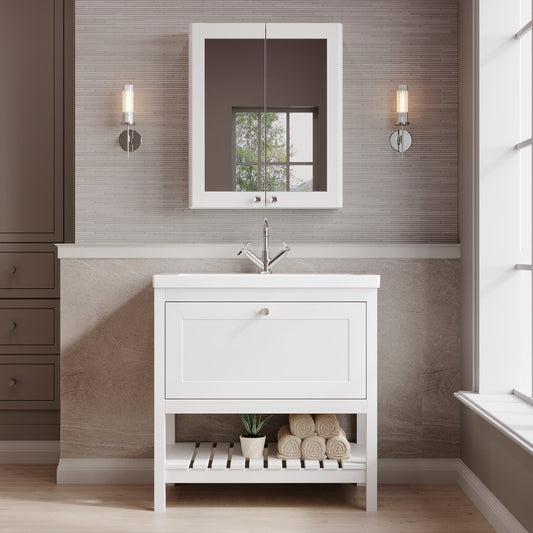 Hudson Reed Bexley 800mm Pure White Floor Standing 1 Drawer Vanity & 1 Tap Hole Basin With Soft Close Drawer