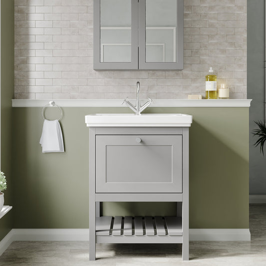 Hudson Reed Bexley 600mm Traditional Cool Grey 1 Drawer Floor Standing Vanity Unit With Basin