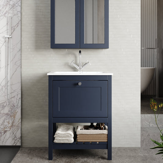 Bexley Floor Standing 1 Drawer Vanity & 1 Tap Hole Stone Basin, 600mm - Indigo Blue
