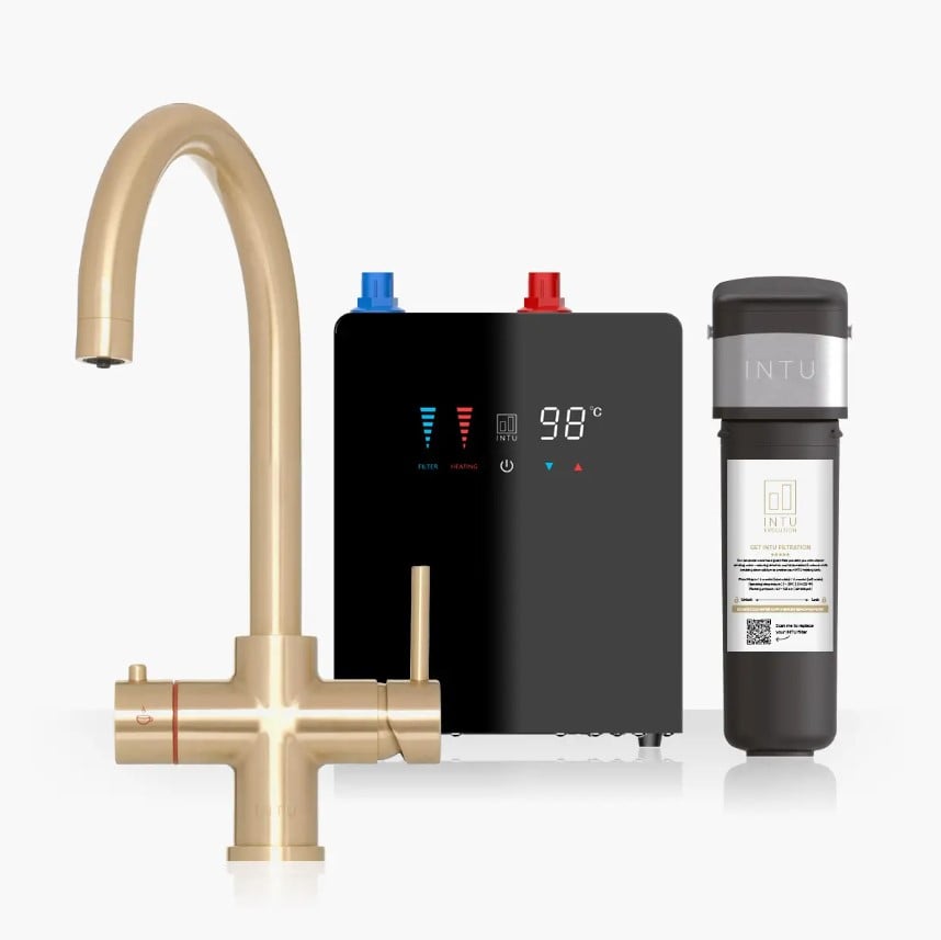 Brewmaster Brushed Gold 4-1 swan tap with digital tank - 4 Litre tank