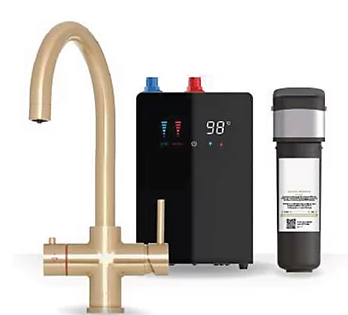 Brewmaster Brushed Gold 4-1 swan tap with digital tank