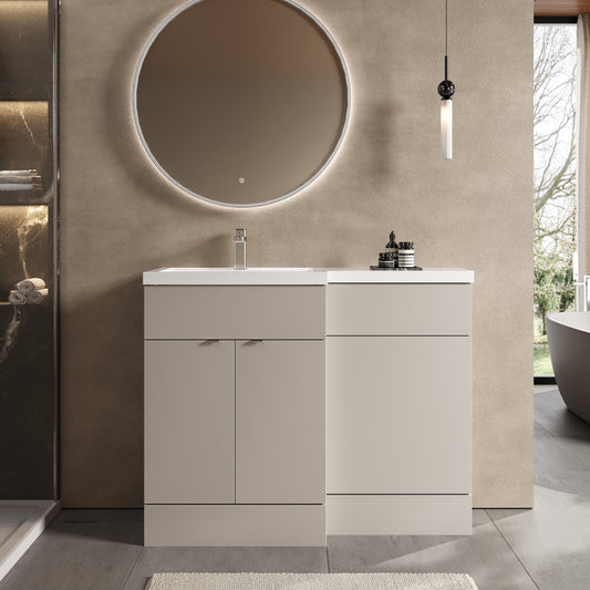 Hudson Reed Fusion 1100mm Left Hand Pebble Grey Combination Unit With Basin, Handles & Overflow