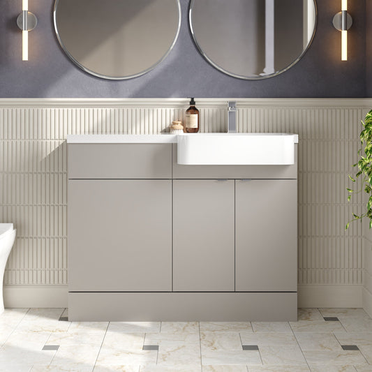 Hudson Reed Fusion 1100mm Pebble Grey Right Hand Combination Unit with Semi Recessed Basin