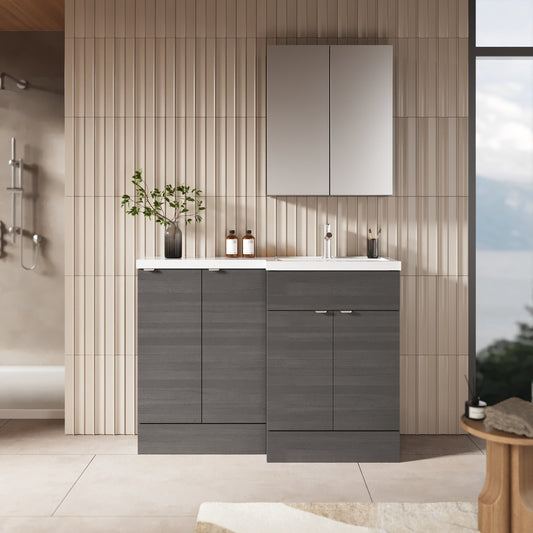 Hudson Reed Fusion 1200mm Anthracite Woodgrain Floor Standing 2 Door Right Hand Vanity Basin Combination