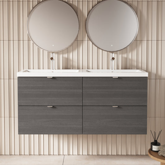 Hudson Reed Fusion 1200mm Anthracite Woodgrain Wall Hung 4 Drawer Vanity Unit with Double Basin