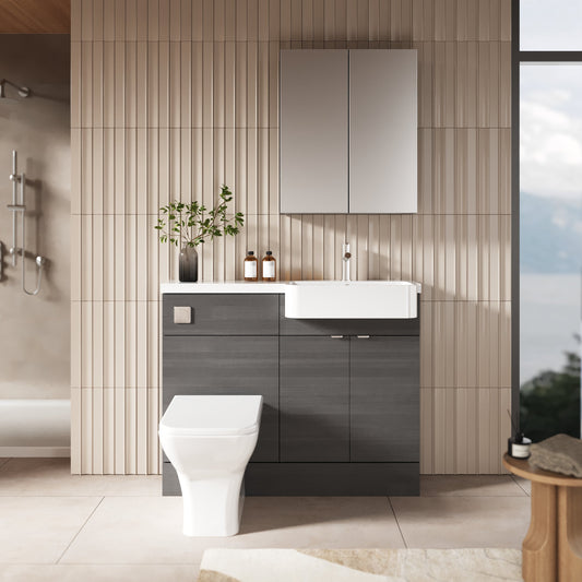 Hudson Reed Fusion 1100mm Floor Standing 2 Door Vanity Unit & Toilet with Right Hand Semi Recessed Basin Soft Close