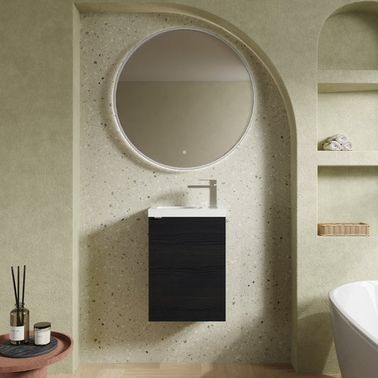Hudson Reed Fusion Compact 400mm Charcoal Black Wall Hung 1 Door Vanity Unit & Basin With Handle