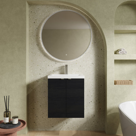 Hudson Reed Fusion 500mm Charcoal Black Wall Hung 2 Door Vanity Unit & Ceramic Basin
