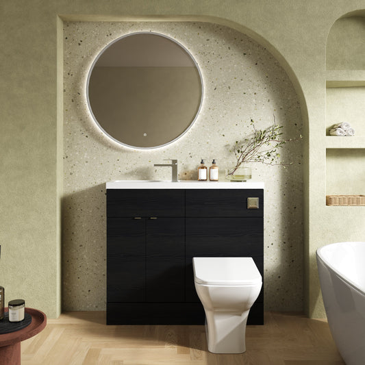 Hudson Reed Fusion 1000mm Charcoal Black Floor Standing 2 Door Vanity & Toilet Combination With Basin