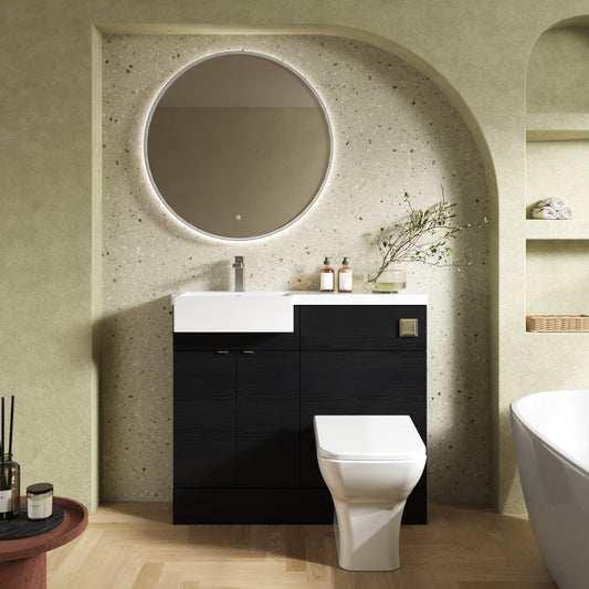 Hudson Reed Fusion 1000mm Charcoal Black Floor Standing Vanity Toilet Unit With Semi Recessed Basin