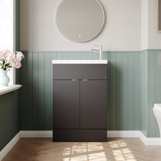 Hudson Reed Fusion 600mm Gloss Grey Floor Standing 2 Door Vanity Unit & Basin