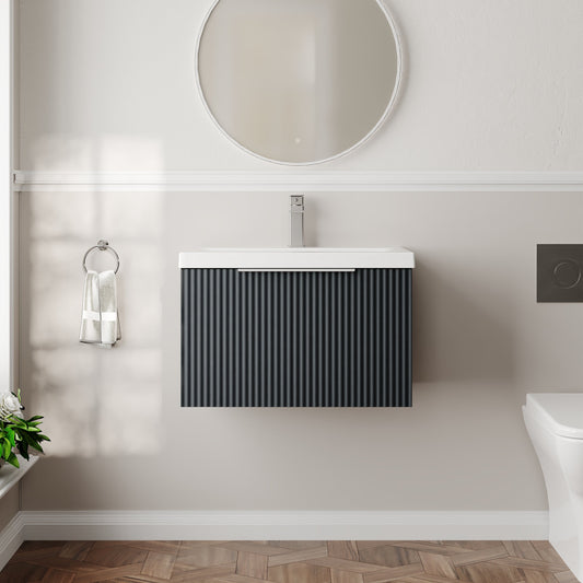 Hudson Reed Fluted 600mm Wall Hung Single Drawer Vanity Unit With Basin