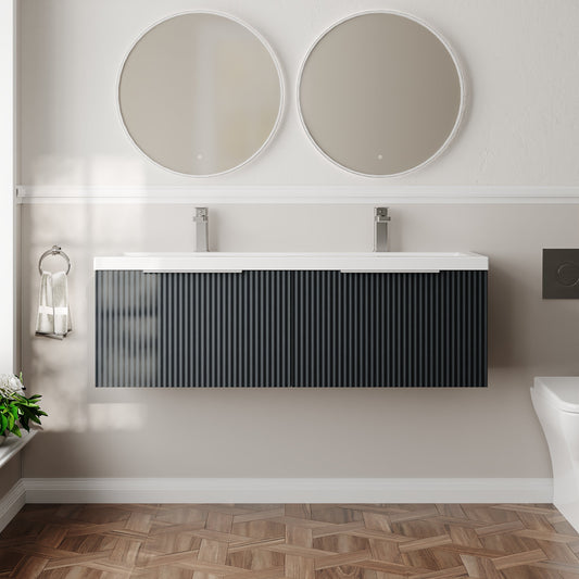 Hudson Reed Fluted 1200mm Wall Hung Soft Black 2-Drawer Vanity Unit with Double Basin
