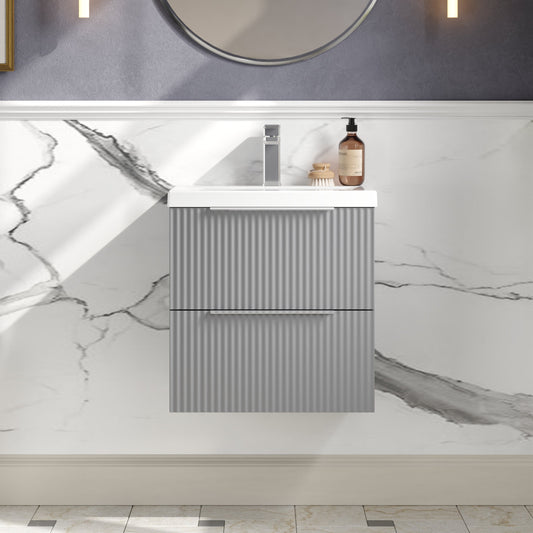 Hudson Reed Fluted 500mm Wall Hung 2-Drawer Vanity Unit Including Basin