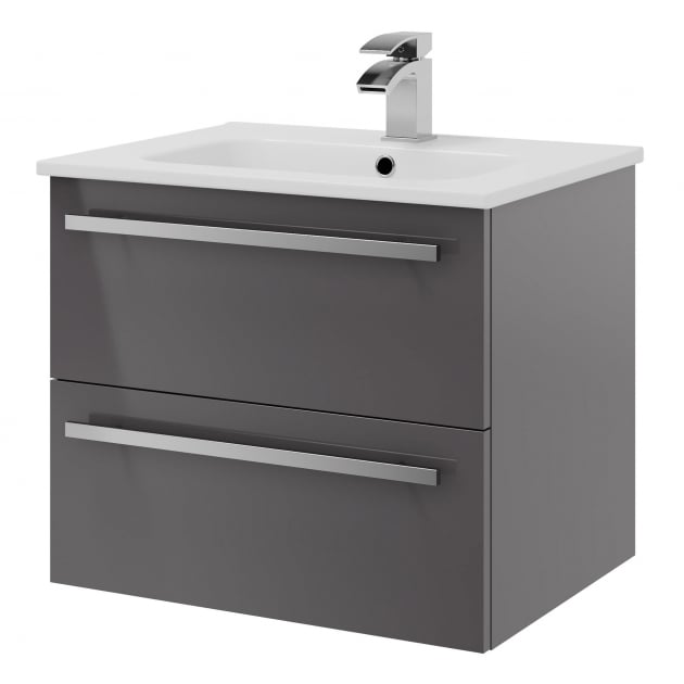 Purity 600mm 2 Drawer Wall Mounted Unit Storm Grey Gloss