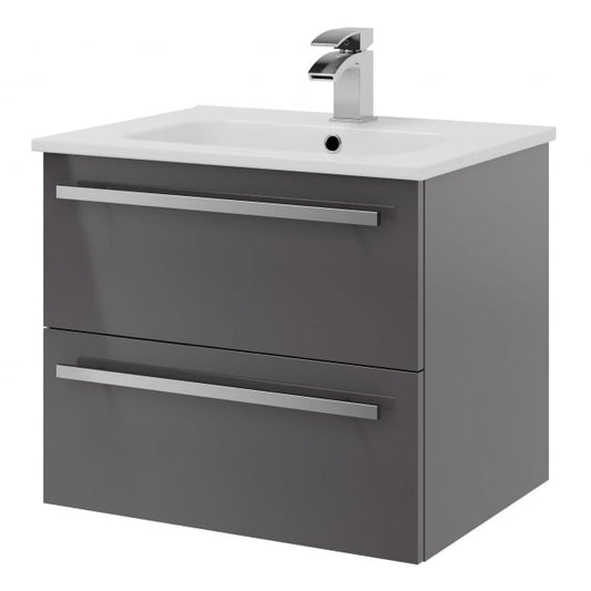 Purity 600mm 2 Drawer Wall Mounted Unit Storm Grey Gloss