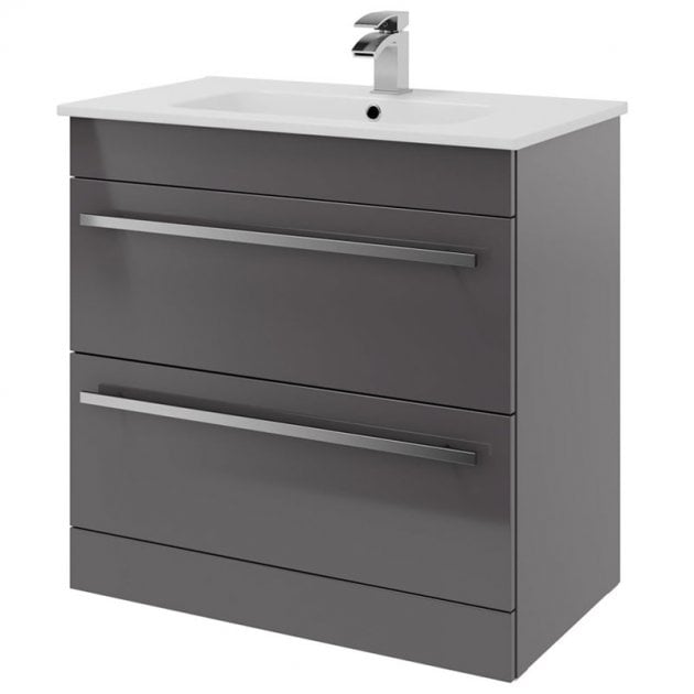 Purity 800mm 2 Drawer Floor Standing Unit Storm Grey Gloss