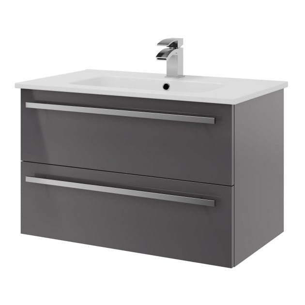 Purity 800mm 2 Drawer Wall Mounted Unit Storm Grey Gloss