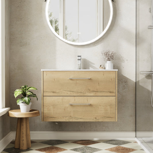 Hudson Reed Juno 800mm Autumn Oak Wall Hung 2-Drawer Vanity Unit with 1 Tap Hole Basin
