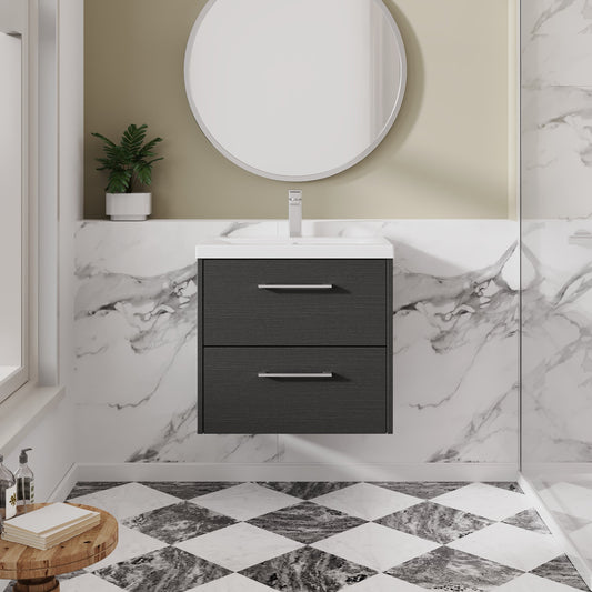 Hudson Reed Juno 600mm Graphite Grey Wall Hung 2-Drawer Vanity Unit with Basin