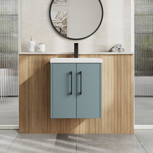 Hudson Reed Juno 500mm Coastal Grey Wall Hung 2-Door Vanity Unit With 1 Tap Hole Basin