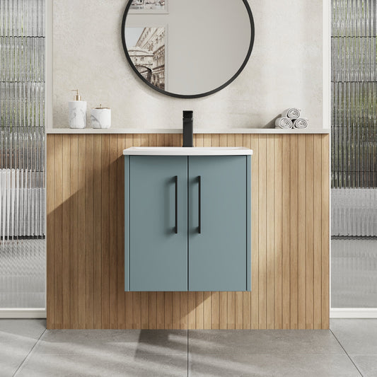 Hudson Reed Juno 500mm Coastal Grey Wall Hung 2-Door Vanity Unit with 1 Tap Hole Basin
