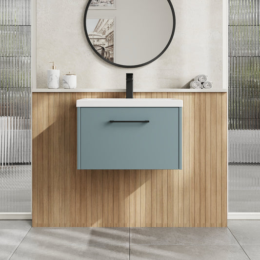 Hudson Reed Juno 600mm Coastal Grey Wall Hung Single Drawer Vanity Unit With 1 Tap Hole Basin