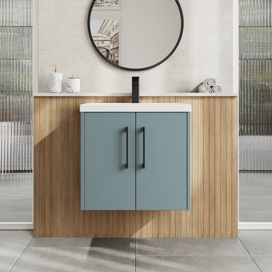 Hudson Reed Juno 600mm Coastal Grey Wall Hung 2-Door Vanity Unit with 1 Tap Hole Basin