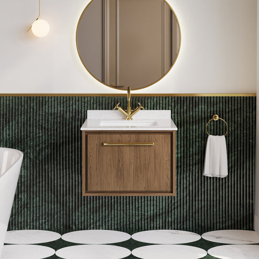 Hudson Reed Lille 600mm Wall Hung Soft Close Single Drawer Vanity Unit With Marble Basin