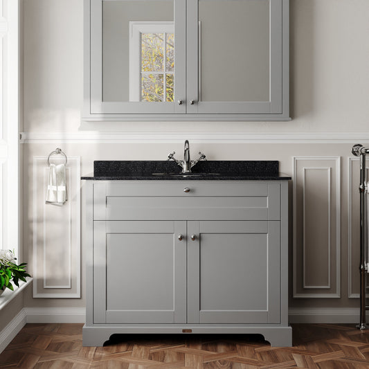 Floor Standing 2 Door Vanity Unit with 1 Tap Hole Black Marble Top 1000mm