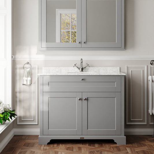 Floor Standing 2 Door Vanity Unit with 1 Tap Hole Grey Marble Top 1000mm