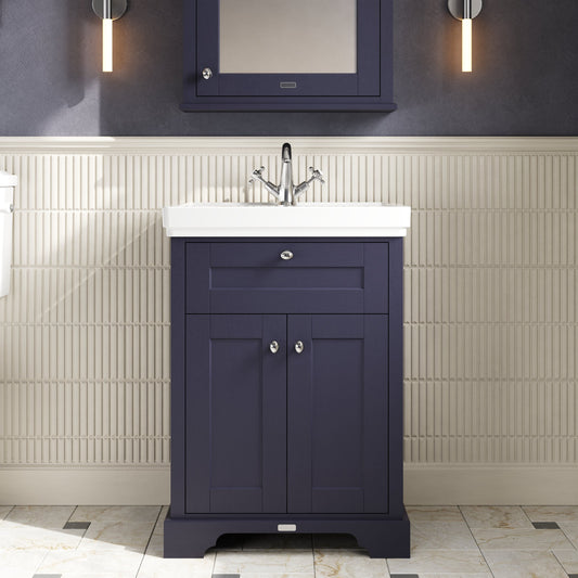 Hudson Reed Old London Twilight Blue 630mm Floor Standing 2 Door Vanity Unit With Fireclay Basin