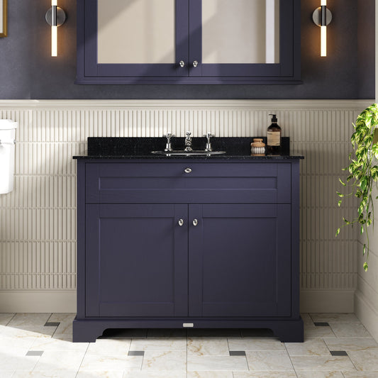 Hudson Reed Old London 1000mm Twilight Blue Floor Standing Vanity Unit With 3 Tap Hole Black Marble Top Basin