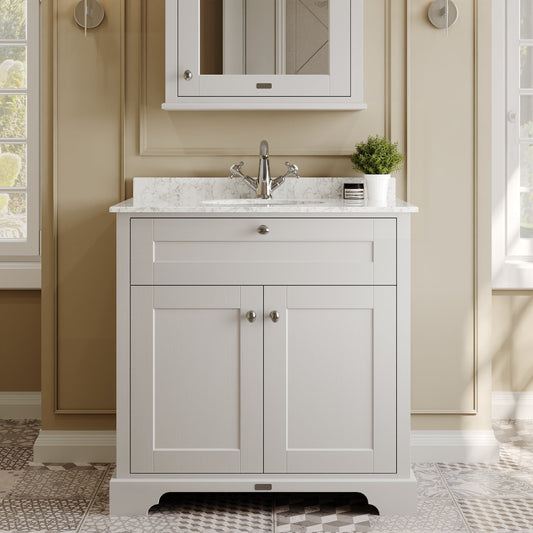 Floor Standing 2 Door Vanity Unit with 1 Tap Hole Grey Marble Top 800mm