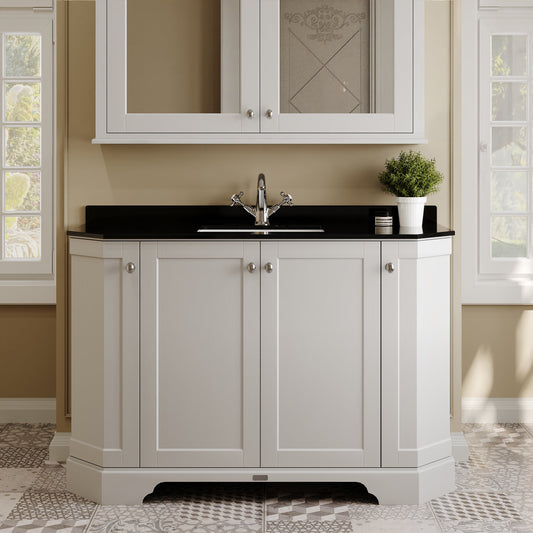 Floor Standing 4 Door Angled Vanity Unit with 1 Tap Hole Black Marble Top 1200mm