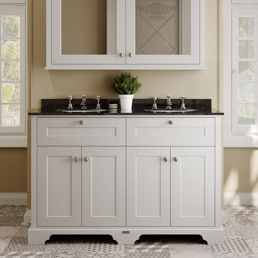 Hudson Reed Old London 1220mm Floor Standing 4 Door Vanity Unit with 3 Tap Hole Black Marble Double Basin