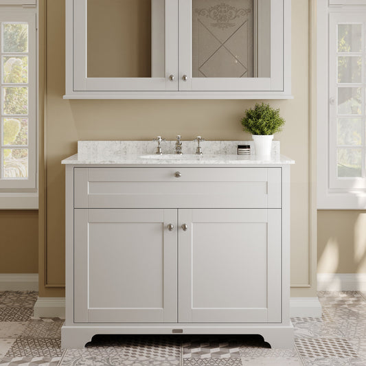 Floor Standing 2 Door Vanity Unit with 1 Tap Hole Grey Marble Top 1000mm