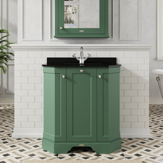 Floor Standing 3 Door Vanity Unit with 1 Tap Hole Black Marble Top 750mm