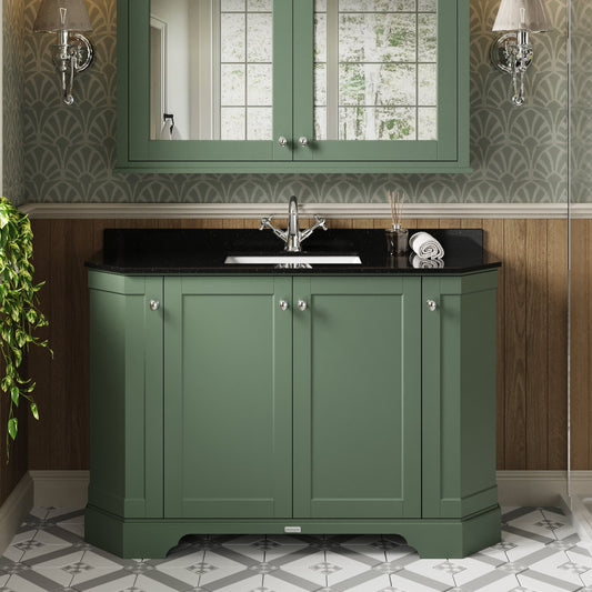 Hudson Reed Old London 1236mm Hunter Green Floor Standing 4 Door Vanity Unit With Black Marble Top