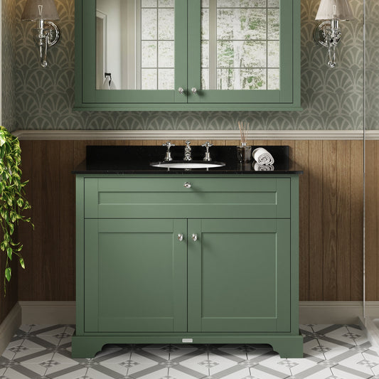 Floor Standing 2 Door Vanity Unit with 3 Tap Hole Black Marble Top 1000mm