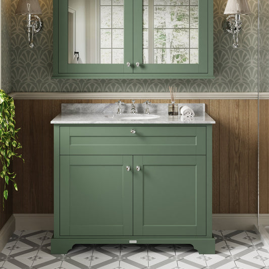 Floor Standing 2 Door Vanity Unit with 3 Tap Hole Grey Marble Top 1000mm