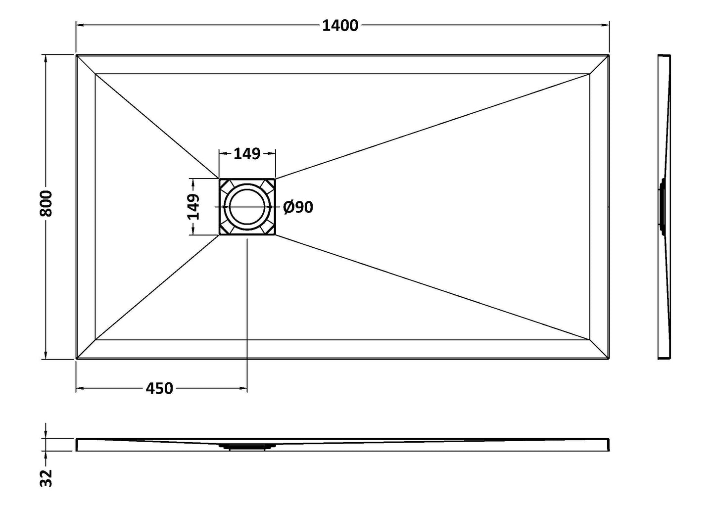 Rectangular Slimline Shower Tray 1400 x 800mm