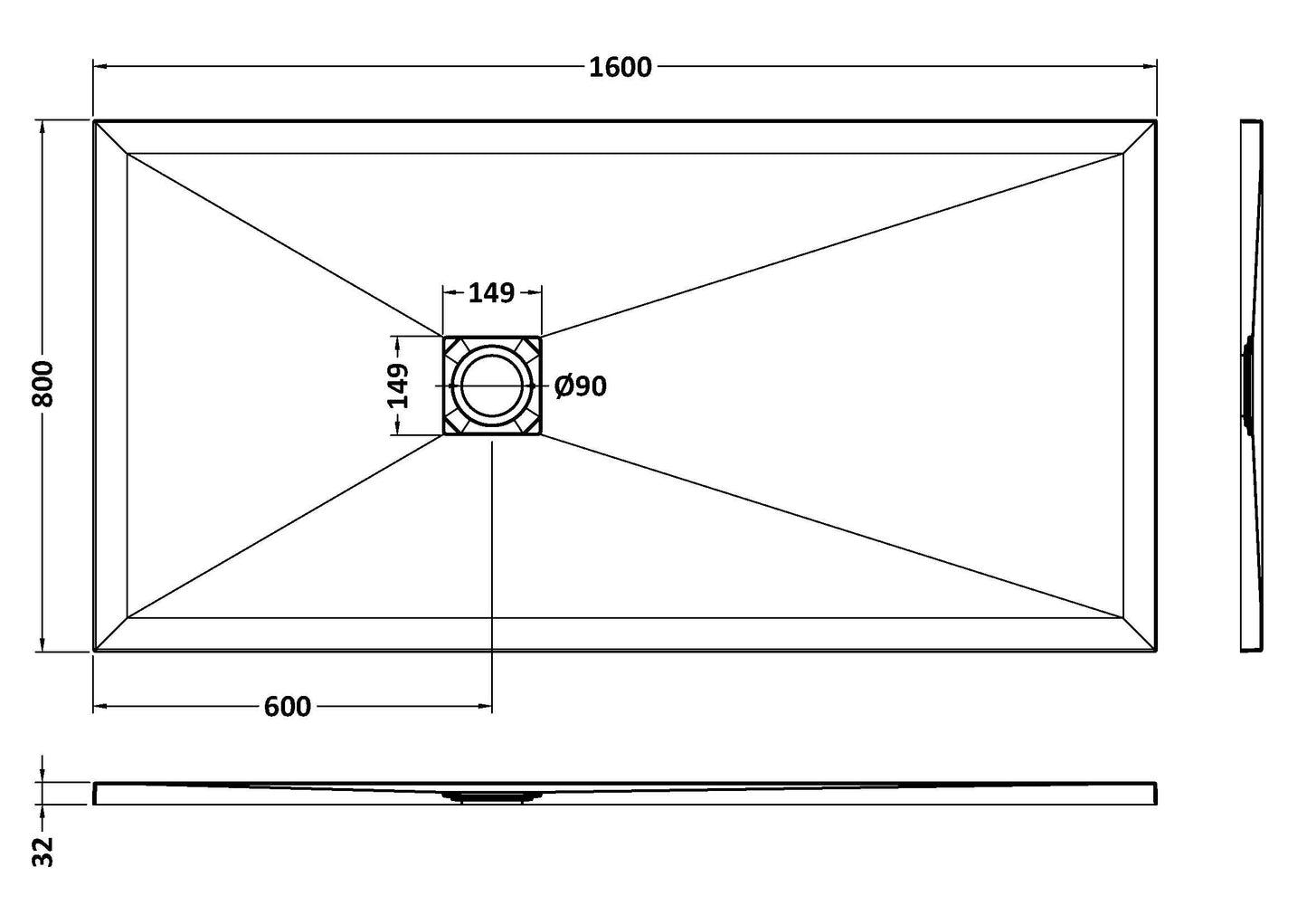 Rectangular Slimline Shower Tray 1600 x 800mm